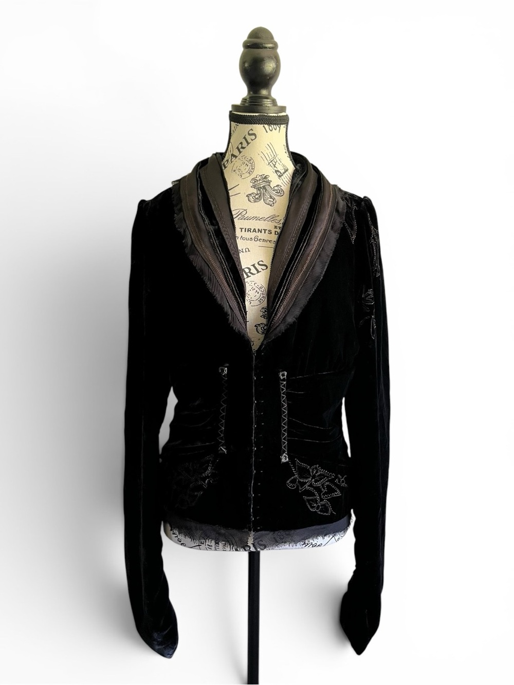 Elie Tahari Black Silk Velvet Embroidered Blazer Victorian Goth Witchy